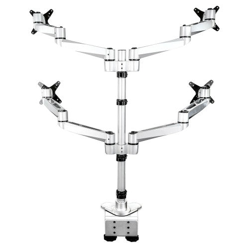 StarTech.com Desk Mount Quad Monitor Arm – Premium Articulating VESA 4 Monitor Mount 2x2 up to 30" (24.8lb/11.3kg) – Ergonomic Height Adjustable Pole Mount - Tilt/Swivel/Rotate - C-Clamp/Grommet - Silver - TAA