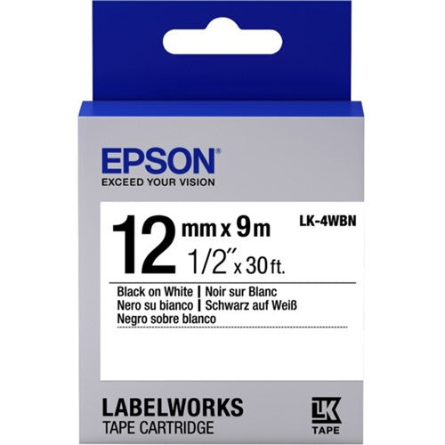 Epson C53S654021/LK-4WBN Ribbon black on white extra adhesive 12mm x 9m for Epson LabelWorks 4-18mm/36mm/6-12mm/6-18mm/6-24mm