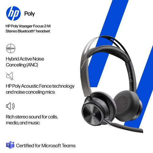 HP Poly Voyager Focus 2 Microsoft Teams Certified USB-C-C Headset +USB-C/A Adapter