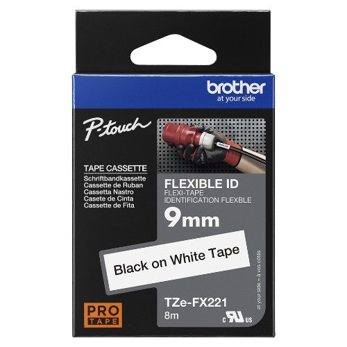Brother TZE-FX221 DirectLabel black on white Laminat 9mm x 8m for Brother P-Touch TZ 3.5-18mm/6-12mm/6-18mm/6-24mm/6-36mm