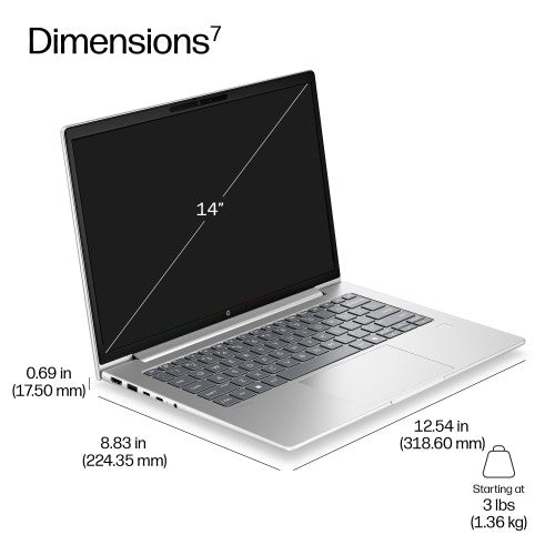 HP DW1Y8ET laptop Intel Core 5 35.6 cm (14") WUXGA 12 GB DDR5-SDRAM 512 GB SSD Wi-Fi 6E (802.11ax) Windows 11 Pro AI PC Silver