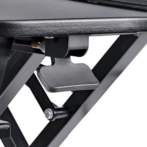 StarTech.com Corner Sit Stand Desk Converter with Keyboard Tray - Large Surface (35" x 21") - Height Adjustable Ergonomic Desktop/Tabletop Standing Workstation - Supports Dual Monitors - TAA