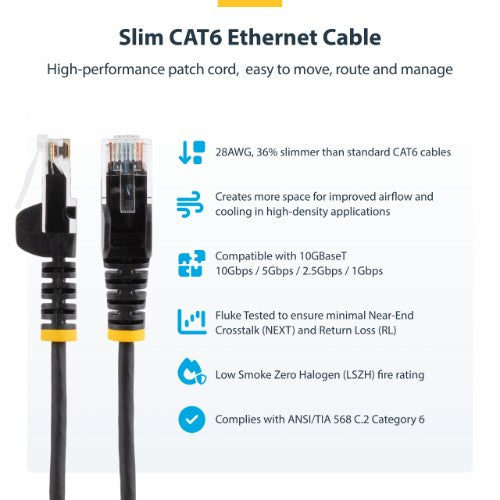 StarTech.com 0.5 m CAT6 Cable - Slim - Snagless RJ45 Connectors - Black