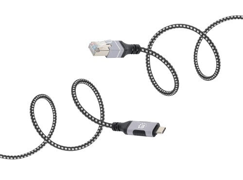 Manhattan USB-C to Gigabit (10/100/1000 Mbps) Network Ethernet RJ45 Cable, Length 2m, Multi-Gigabit Ethernet, Black/Silver, Three Year Warranty