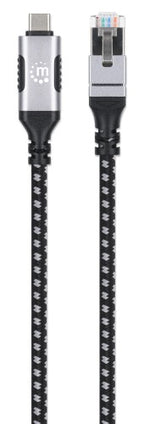 Manhattan USB-C to Gigabit (10/100/1000 Mbps) Network Ethernet RJ45 Cable, Length 2m, Multi-Gigabit Ethernet, Black/Silver, Three Year Warranty