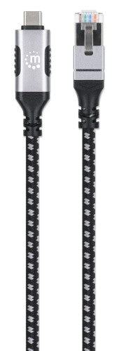 Manhattan USB-C to Gigabit (10/100/1000 Mbps) Network Ethernet RJ45 Cable, Length 2m, Multi-Gigabit Ethernet, Black/Silver, Three Year Warranty