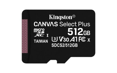 Kingston Technology Canvas Select 512GB micSDXC Plus 100R A1 C10 Card + ADP