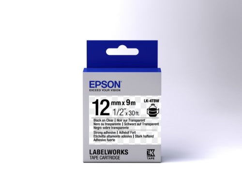 Epson C53S654015/LK-4TBW Ribbon black on Transparent extra adhesive 12mm x 9m for Epson LabelWorks 4-18mm/36mm/6-12mm/6-18mm/6-24mm