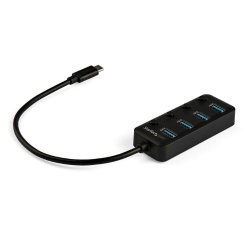 StarTech.com 4 Port Bus Powered USB C Hub with Individual On/Off Switches, USB 3.0 (5Gbps) Expansion Hub, Desktop/Laptop USB-C to USB-A Splitter