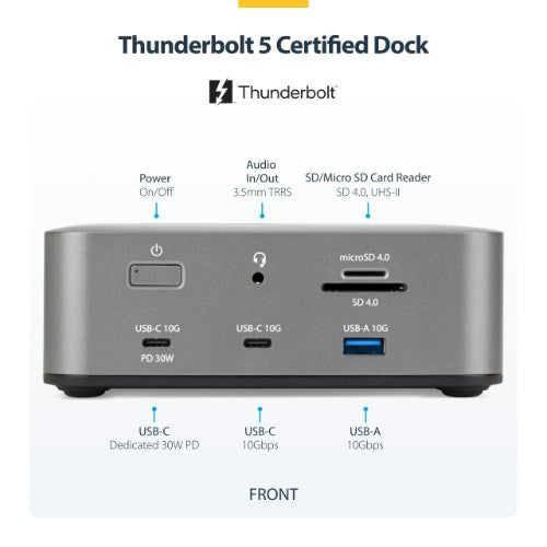 StarTech.com Thunderbolt 5 Universal Docking Station, Multi-Display Hub, 8K 60Hz or 4K 144Hz, 120Gbps Bandwidth Boost, 140W PD, 30W Phone Charging, USB 10Gbps, 2.5G LAN