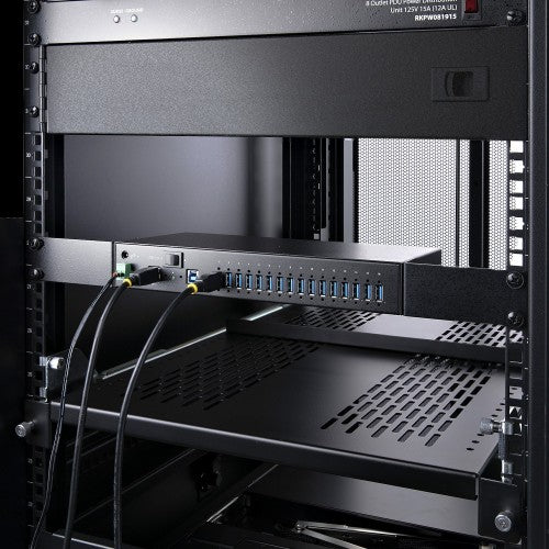 StarTech.com 16-Port Industrial USB 5Gbps Hub with Power Adapter, Metal Enclosure, Mountable, ESD Protection, Terminal Block Power, USB Charging, Dual-Host Switch - TAA