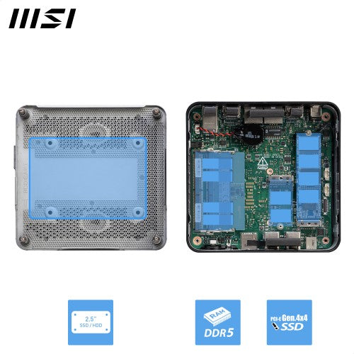 MSI Cubi NUC 1M Intel Core 3 100U (14th Gen - Series 1) Barebone, NUC, SFF, Mini Computer, HTPC, (NO RAM, NO Storage, NO OS), Intel Graphics/DDR5/Dual ThunderBolt 4/Dual HDMI/Dual LAN/WiFi 6E/BT 5.3/VESA - NUC 1M i3 100U BB