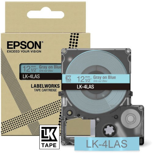 Epson C53S672106/LK-4LAS DirectLabel-etikettes gray on blue 12mm x 8m for Epson LabelWorks LW-C 410/610