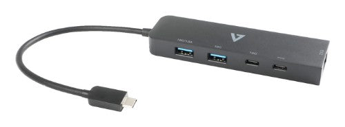 V7 2.5G Ethernet Adapter USB-C Male to USB A Female x 2, USB-C Female x1, RJ45 Female x1 Black