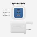 Targus HyperJuice Flex 65W GaN Laptop, Smartphone, Headset, Portable gaming console Blue, White AC Indoor