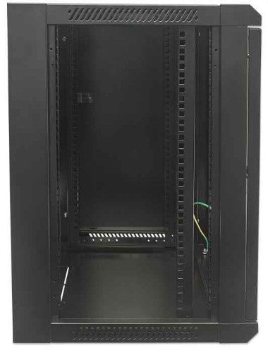 Intellinet 19" Network Cabinet - Wall Mount (Standard), 15U, 600mm Deep, Black, Flatpack, Max 60kg, Metal & Glass Door, Back Panel, Removeable Sides, Suitable also for use on desk or floor, Usable Depth 410mm, Parts for wall installation not included