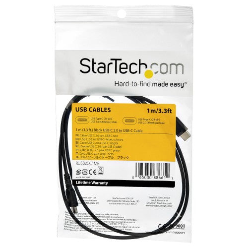 StarTech.com 3ft (1m) USB-A to USB-C Fast Charging Cable, Rugged, Charge & Sync, 3A, USB 2.0, Black TPE Jacket and Aramid Fiber - USB Charging Cord