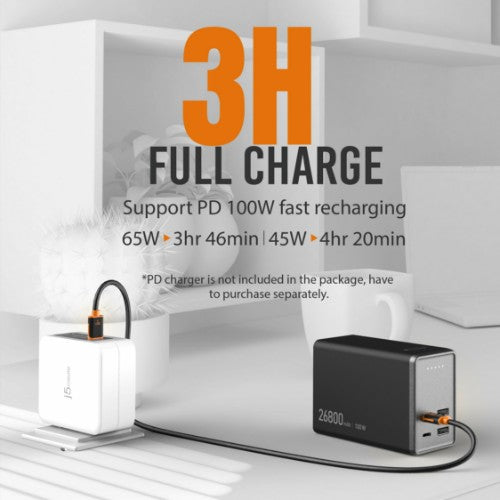 j5create JPB264100 26800mAh PD 100W 4-Port Power Bank, Black