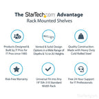 StarTech.com 1U Server Rack Shelf - Universal Rack Mount Cantilever Shelf for 19" Network Equipment Rack & Cabinet - Heavy Duty Steel – Weight Capacity 44lb/20kg - 16" Deep Tray, Black