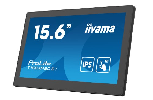 iiyama 15.6” Full HD PCAP 10pt touchscreen monitor with IPS panel technology, integrated media player and a hinged stand on the back
