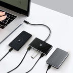 V7 USB-C Male to 2 x USB A Female, 2 x USB-C Female Hub USB 3.2 Gen1 5Gbps Black