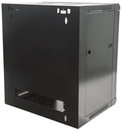 Intellinet 19" Network Cabinet - Wall Mount (Standard), 12U, 600mm Deep, Black, Flatpack, Max 60kg, Suitable also for use on desk or floor, Usable Depth 410mm, Metal & Glass Door, Back Panel, Removeable Sides, Parts for wall install (eg screws/rawl plugs)