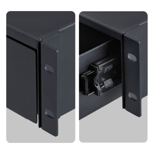 StarTech.com 2U Steel Lockable 19in Rackmount Drawer for AV, Network, Server Cabinets, 22lb (10kg) Capacity, Rear Cable Pass-through Holes, Keys Included