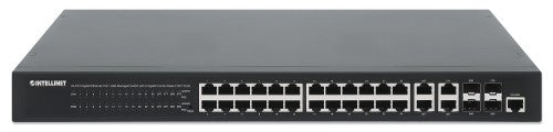 Intellinet 24-Port Gigabit Ethernet PoE+ Web-Managed Switch with 4 Gigabit Combo Base-T/SFP Ports, IEEE 802.3at/af Power over Ethernet (PoE+/PoE) Compliant, 370 W, Endspan, 19" Rackmount (with UK power cord)