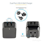 StarTech.com Dual-Port USB Wall Charger - International Travel - 17W/3.4A - Black