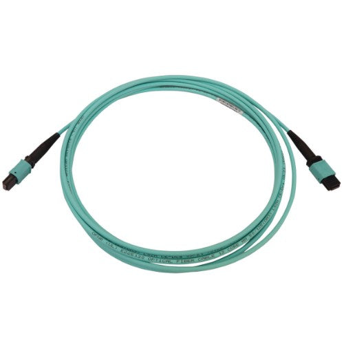 Tripp Lite N844B-03M-12-P 40/100/400G Multimode 50/125 OM3 Fiber Optic Cable (12F MTP/MPO-PC F/F), LSZH, Aqua, 3 m (9.8 ft.)