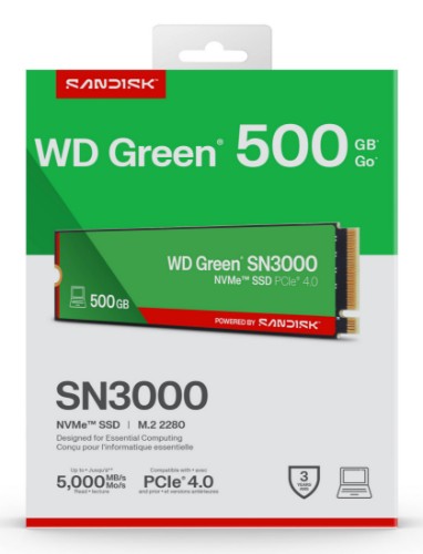 Western Digital Green WD ™ SN3000 NVMe™ SSD POWERED BY SANDISK 500 GB