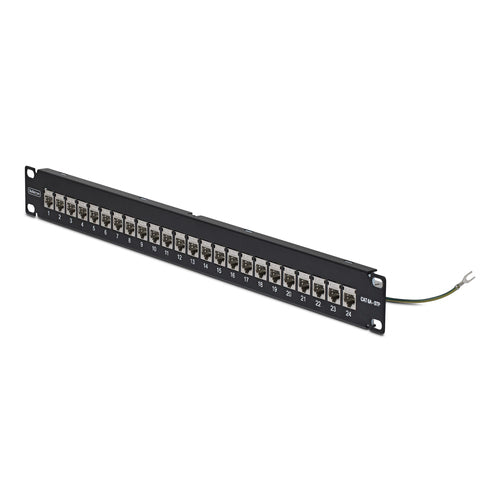 StarTech.com 24 Port 1U Feed Through Patch Panel with Cable Management Bar, Rackmount Shielded Cat6a Ethernet Patch Panel with RJ45 STP Inline Couplers