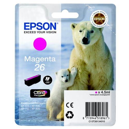 Epson C13T26134012/26 Ink cartridge magenta, 300 pages ISO/IEC 19752 4,5ml for Epson XP 600