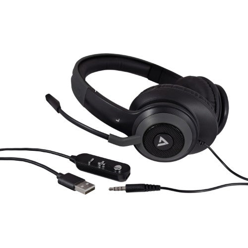 V7 Premium Over-ear Stereo Headset, Boom Mic, PC, Mac, Tablets, Laptop Computer, Gaming, Video Conferencing, 3.5mm, USB