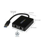 StarTech.com USB 3.0 to Dual Port Gigabit Ethernet Adapter w/ USB Port, 10/100/1000 Mbps, USB Gigabit LAN Network NIC Adapter