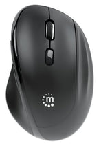 Manhattan Ergonomic Wireless Mouse, Right Handed, Adjustable 800/1200/1600dpi, 2.4Ghz (up to 10m), Six Button with Scroll Wheel, Combo USB=A and USB-C receiver, Black, AA battery (included), Three Year Warranty