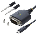 StarTech.com 6.6ft (2m) USB-C to Serial Adapter Cable, COM Retention, FTDI Chipset, Type-C to Male DB9 RS232, Status LEDs, Interchangeable DB9 Screws and Nuts