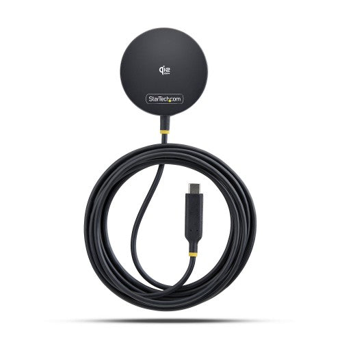 StarTech.com Qi2.2 Certified 25W Magnetic Wireless Charging Pad with 6.6ft (2m) USB-C Tethered Cable, MagSafe Compatible for iPhone 17/16 Pro/Pro Max, Black