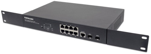 Intellinet 8-Port Gigabit Ethernet PoE+ Web-Managed Switch with 2 SFP Ports, IEEE 802.3at/af Power over Ethernet (PoE+/PoE) Compliant, 140 W, Endspan, Desktop, 19" Rackmount (UK power cord)
