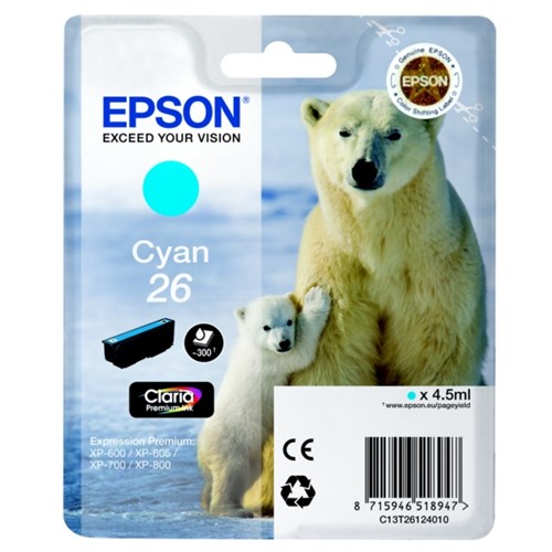 Epson C13T26124012/26 Ink cartridge cyan, 300 pages ISO/IEC 19752 4,5ml for Epson XP 600