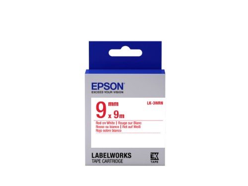Epson C53S653008/LK-3WRN Ribbon red on white 9mm x 9m for Epson LabelWorks 4-18mm/36mm/6-12mm/6-18mm/6-24mm