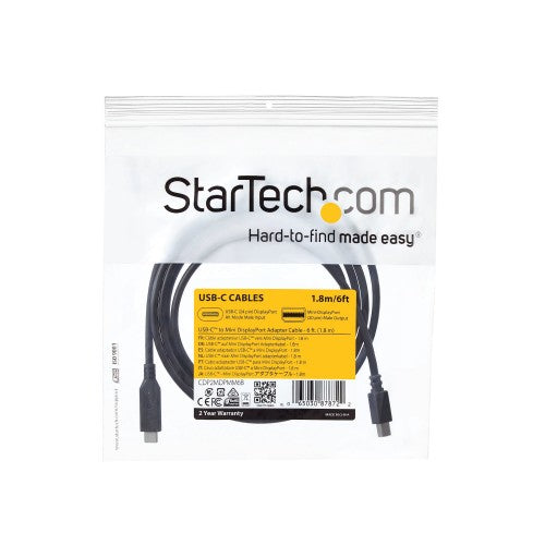 StarTech.com 6ft (1.8m) USB-C to Mini DisplayPort Cable - 4K 60Hz - Black