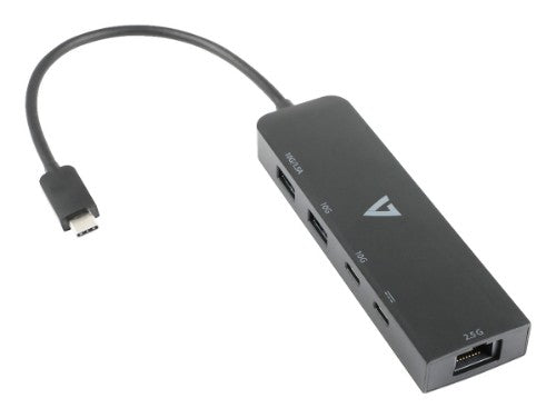 V7 2.5G Ethernet Adapter USB-C Male to USB A Female x 2, USB-C Female x1, RJ45 Female x1 Black