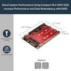 StarTech.com M.2 to SATA Adapter for M.2 SATA SSDs, Dual Slot M2 Drive Host Adapter/Converter with RAID Support, 2.5-Inch Drive Form Factor, TAA