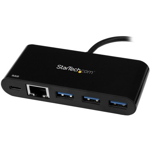 StarTech.com 3 Port USB-C Hub with Gigabit Ethernet & 60W Power Delivery Passthrough Laptop Charging - USB-C to 3x USB-A (USB 3.0 SuperSpeed 5Gbps) - USB 3.2 Gen 1 Type-C Adapter Hub