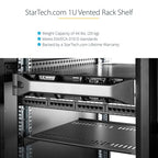 StarTech.com 2-Pack 1U Server Rack Shelf, Vented Rackmount Cantilever Tray for 19" Network Rack or Cabinet, Heavy-Duty 10" (25cm) Deep, Up to 44lb (20kg) Each