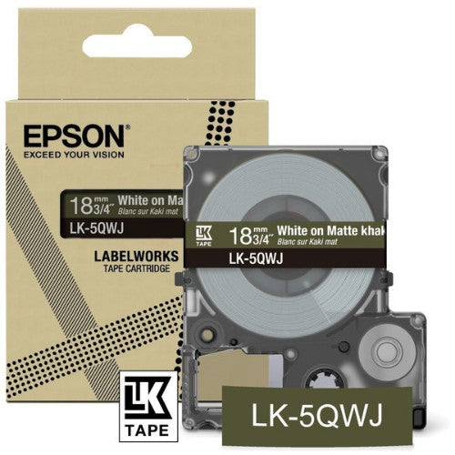Epson C53S672089/LK-5QWJ DirectLabel-etikettes white on Khaki matt 18mm x 8m for Epson LabelWorks LW-C 410/610