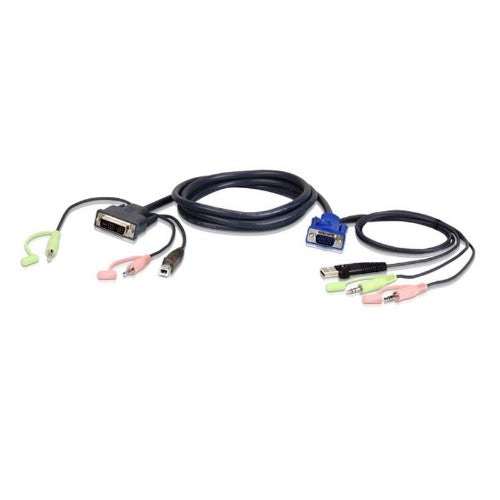 ATEN 2L-7DX2U video cable adapter 1.8 m VGA (D-Sub) + 3.5mm + USB Type-A DVI-I + 3.5mm + USB Type-B Black, Green, Pink