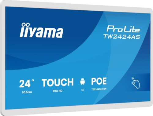 iiyama TW2424AS-W3P Signage Display Interactive flat panel 60.5 cm (23.8") LCD Wi-Fi 450 cd/m² Full HD White Touchscreen Built-in processor Android 24/7