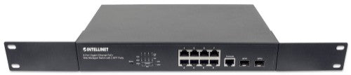 Intellinet 8-Port Gigabit Ethernet PoE+ Web-Managed Switch with 2 SFP Ports, IEEE 802.3at/af Power over Ethernet (PoE+/PoE) Compliant, 140 W, Endspan, Desktop, 19" Rackmount (UK power cord)